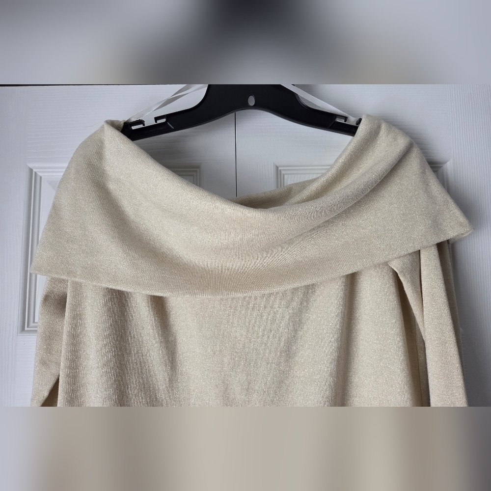 LOFT Cream Shimmery Off-Shoulder Blouse Size L - Picture 7 of 11